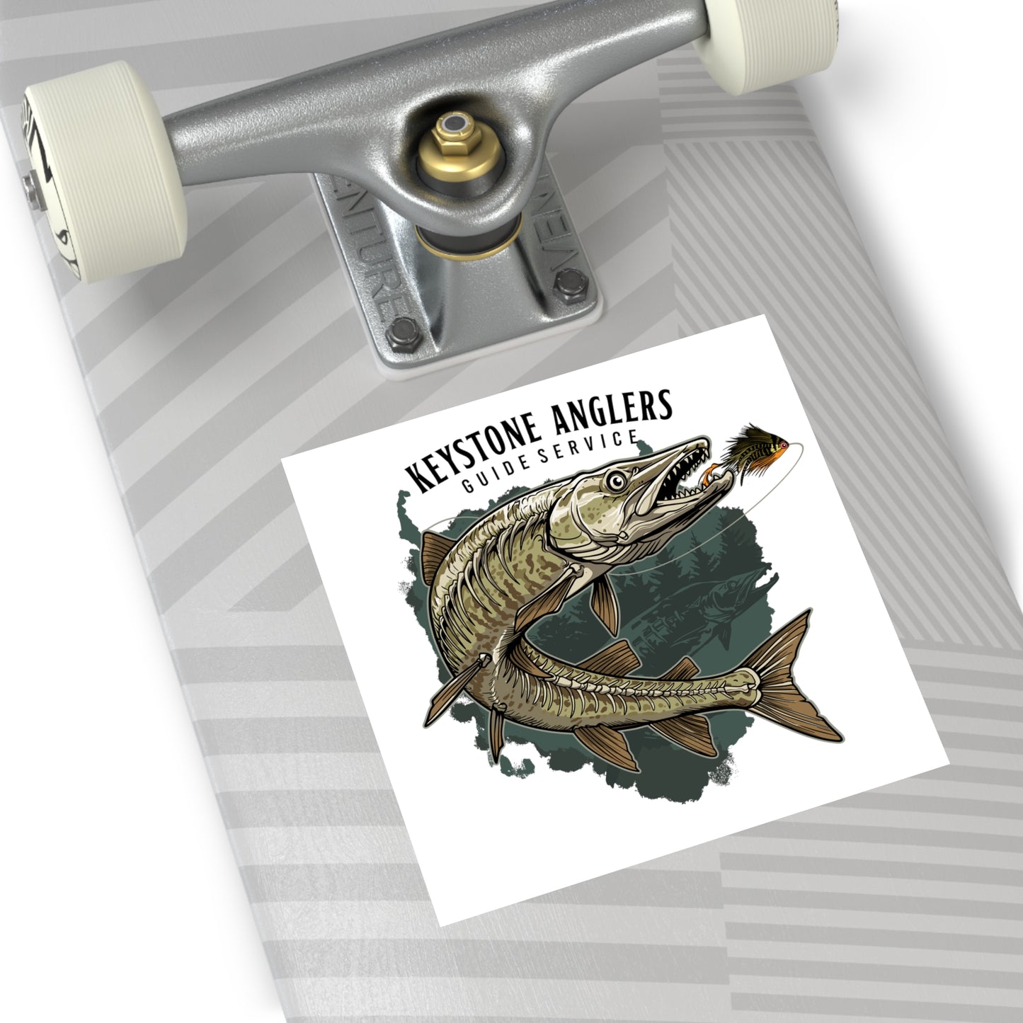 FLY GOD MUSKY APPAREL – Musky in Action Square Vinyl Sticker