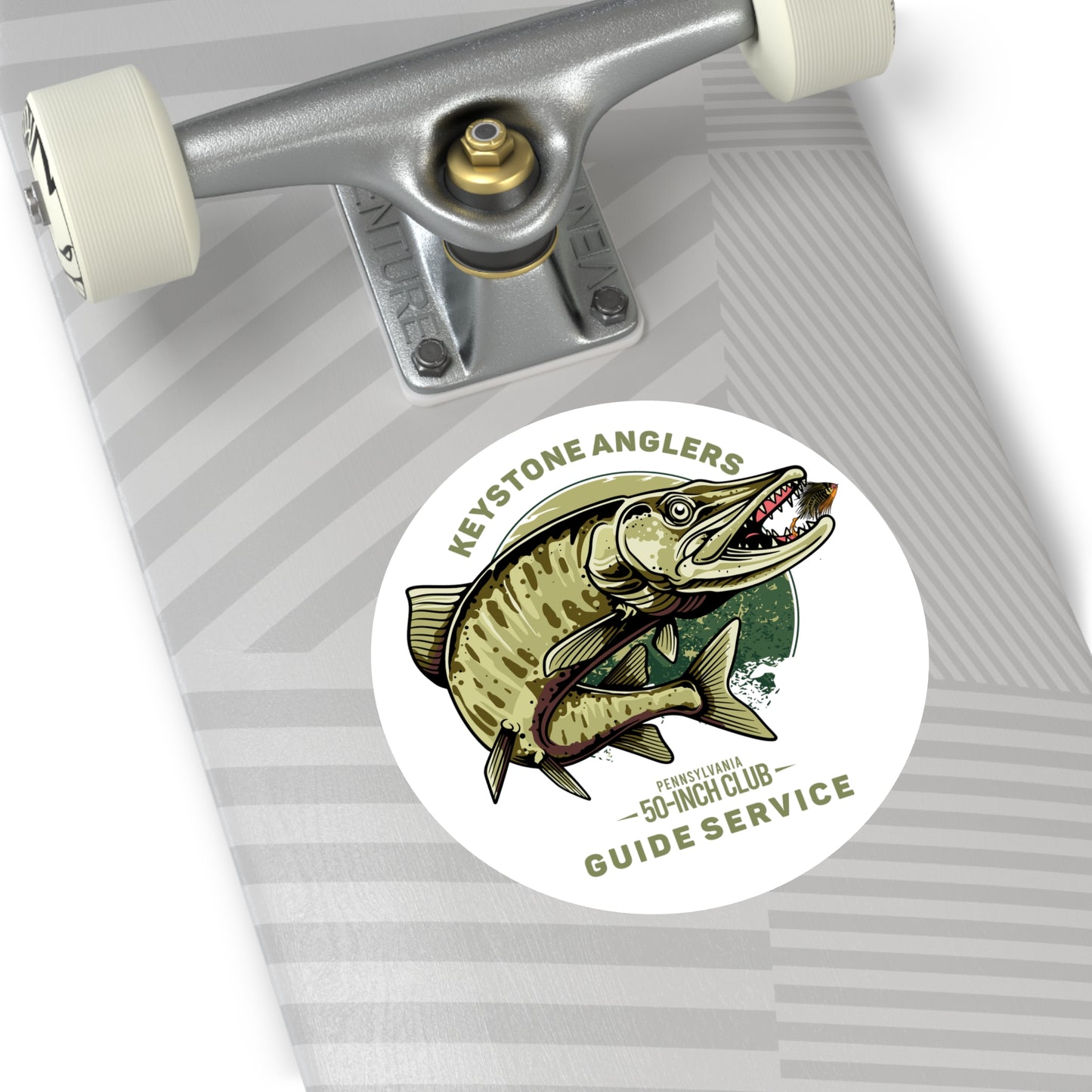 FLY GOD MUSKY APPAREL – Keystone Anglers Guide Service Round Vinyl Sticker