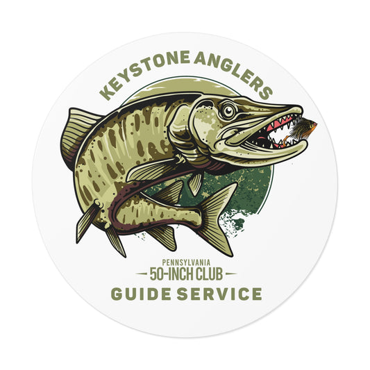 FLY GOD MUSKY APPAREL – Keystone Anglers Guide Service Round Vinyl Sticker