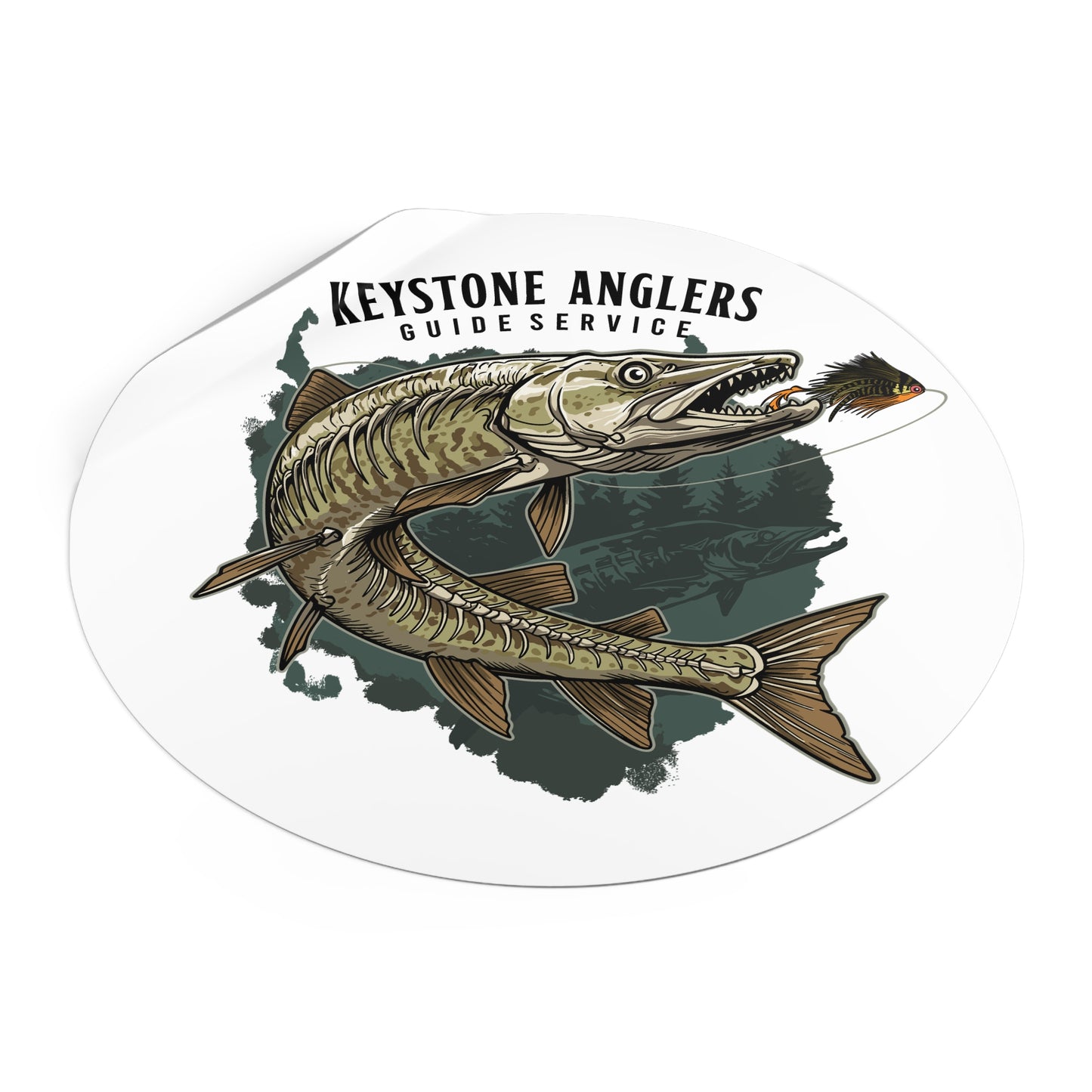 FLY GOD MUSKY APPAREL – Musky in Action Round Vinyl Sticker