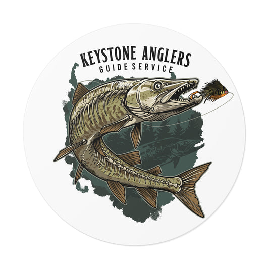 FLY GOD MUSKY APPAREL – Musky in Action Round Vinyl Sticker