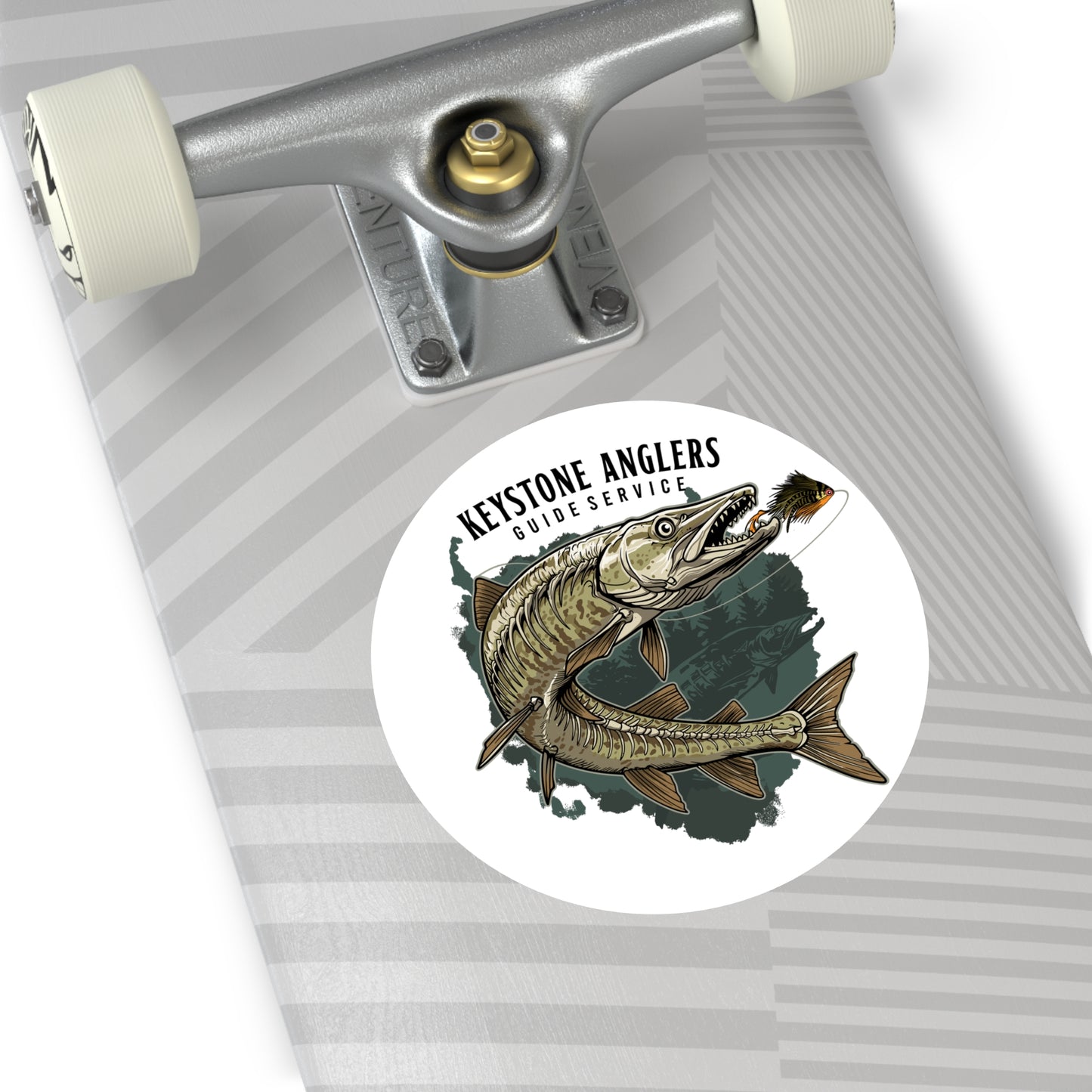 FLY GOD MUSKY APPAREL – Musky in Action Round Vinyl Sticker